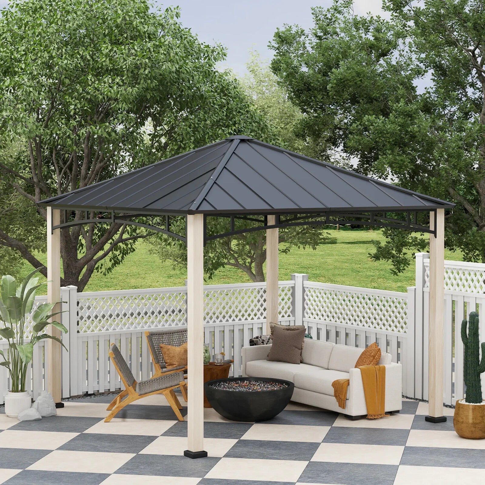 3 x 3m Hardtop Gazebo with Metal Roof Patio Garden Shelter Outdoor Metal Gazebo - Home and Garden Furniture Shop - rustic - furniture
