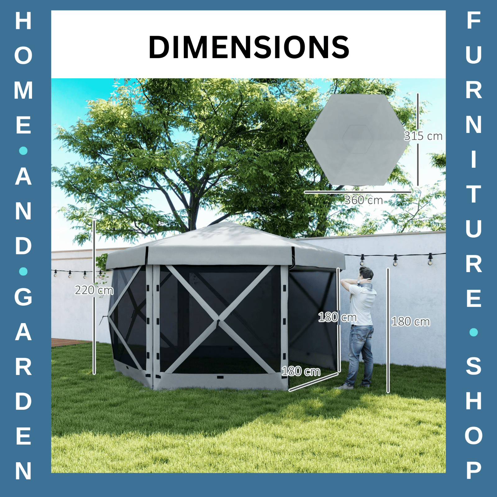 3 x 3m Hexagon Pop Up Gazebo with 5 Sides Netting Outdoor Marquee Camping Cover - Home and Garden Furniture Shop - #rustic - furniture#