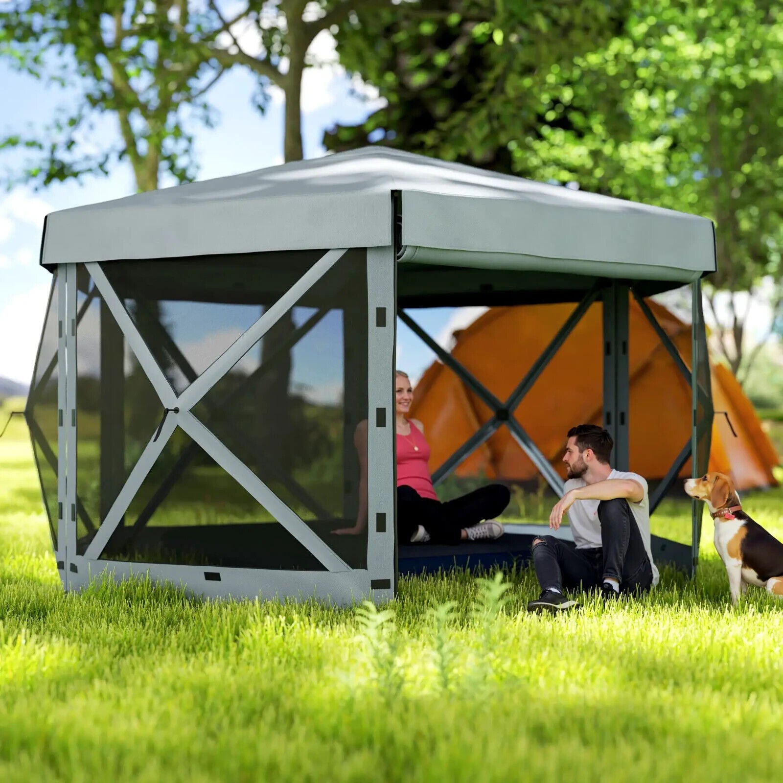 3 x 3m Hexagon Pop Up Gazebo with 5 Sides Netting Outdoor Marquee Camping Cover - Home and Garden Furniture Shop - #rustic - furniture#