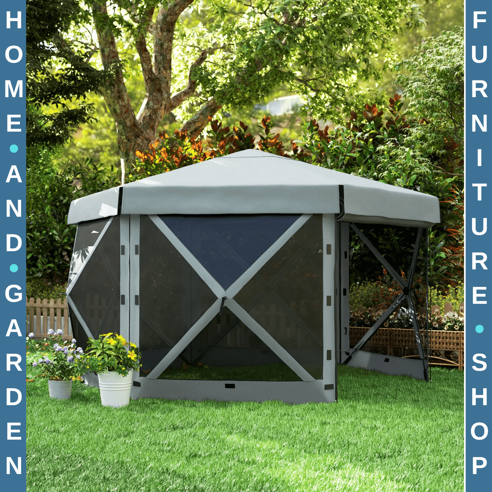 3 x 3m Hexagon Pop Up Gazebo with 5 Sides Netting Outdoor Marquee Camping Cover - Home and Garden Furniture Shop - #rustic - furniture#