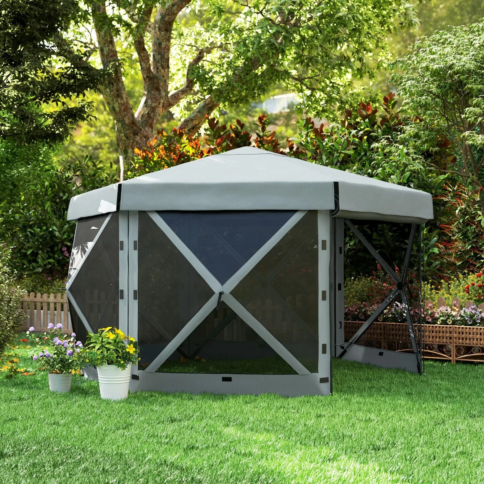 3 x 3m Hexagon Pop Up Gazebo with 5 Sides Netting Outdoor Marquee Camping Cover - Home and Garden Furniture Shop - #rustic - furniture#