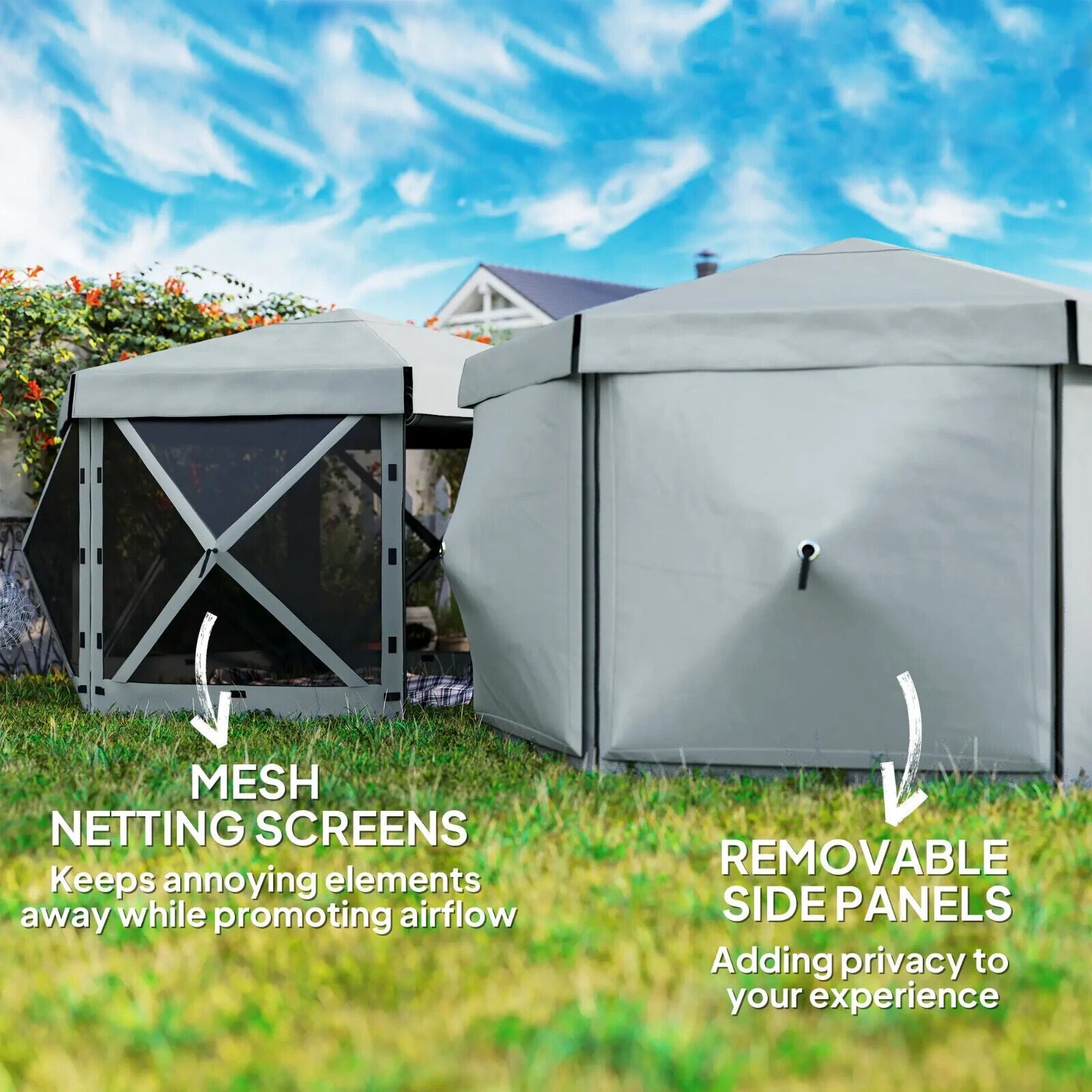 3 x 3m Hexagon Pop Up Gazebo with 5 Sides Netting Outdoor Marquee Camping Cover - Home and Garden Furniture Shop - #rustic - furniture#