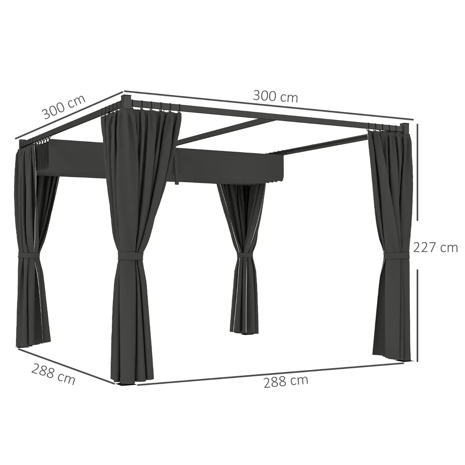 3 x 3m Metal Pergola with Retractable Roof and Curtains Grey Patio Shade Shelter - Home and Garden Furniture Shop - rustic - furniture