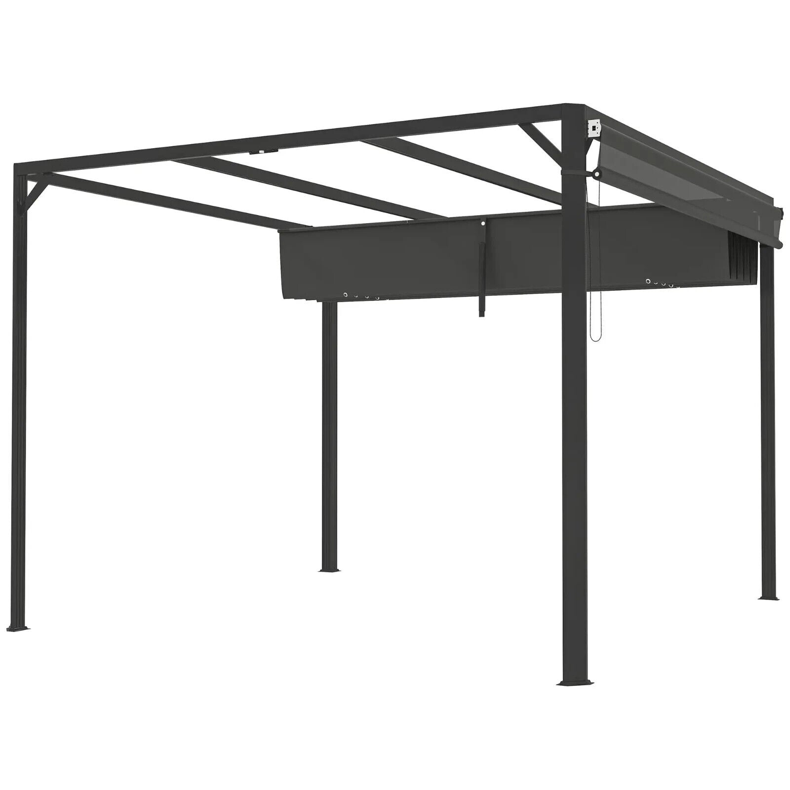 3 x 3m Metal Pergola with Retractable Roof & Roller Sun Shade Garden Gazebo Grey - Home and Garden Furniture Shop - #rustic - furniture#