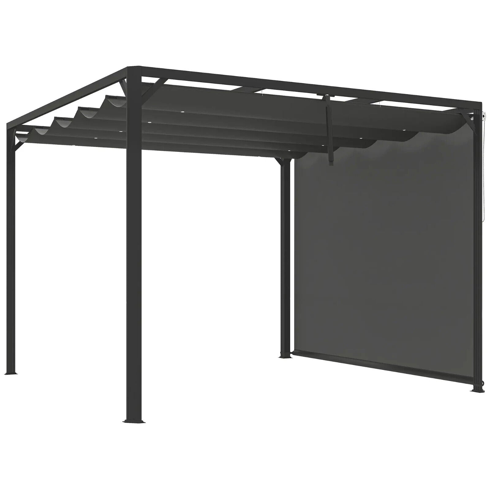 3 x 3m Metal Pergola with Retractable Roof & Roller Sun Shade Garden Gazebo Grey - Home and Garden Furniture Shop - #rustic - furniture#