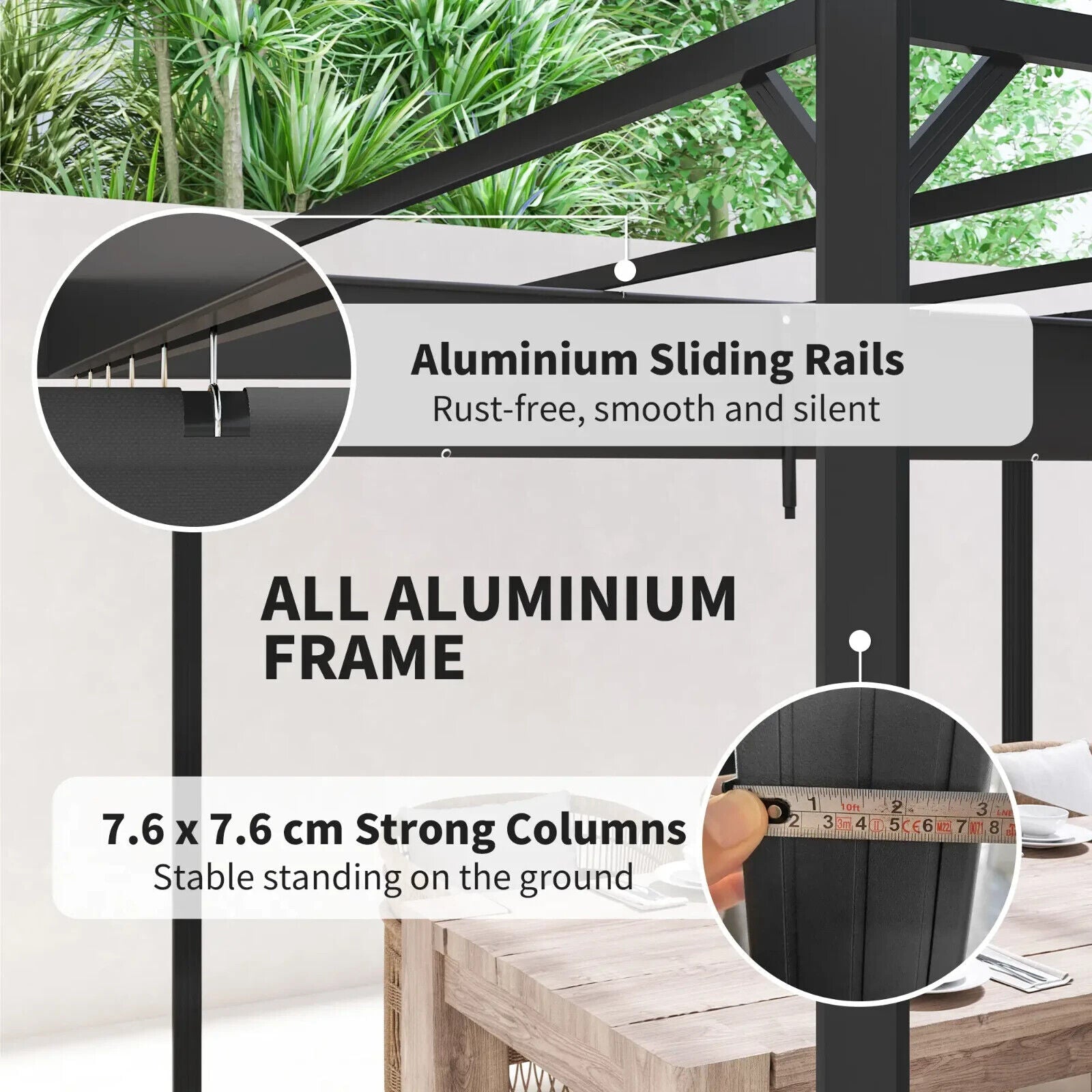 3 x 3m Metal Pergola with Retractable Roof & Roller Sun Shade Garden Gazebo Grey - Home and Garden Furniture Shop - #rustic - furniture#