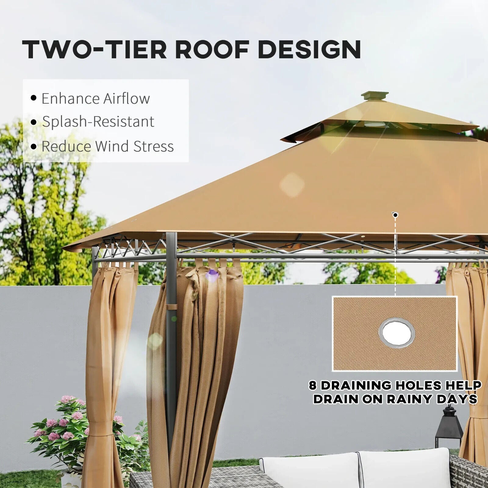 3 x 3m Outdoor Gazebo with Curtains Double Roof Garden Gazebo Sun Shelter Brown - Home and Garden Furniture Shop - #rustic - furniture#