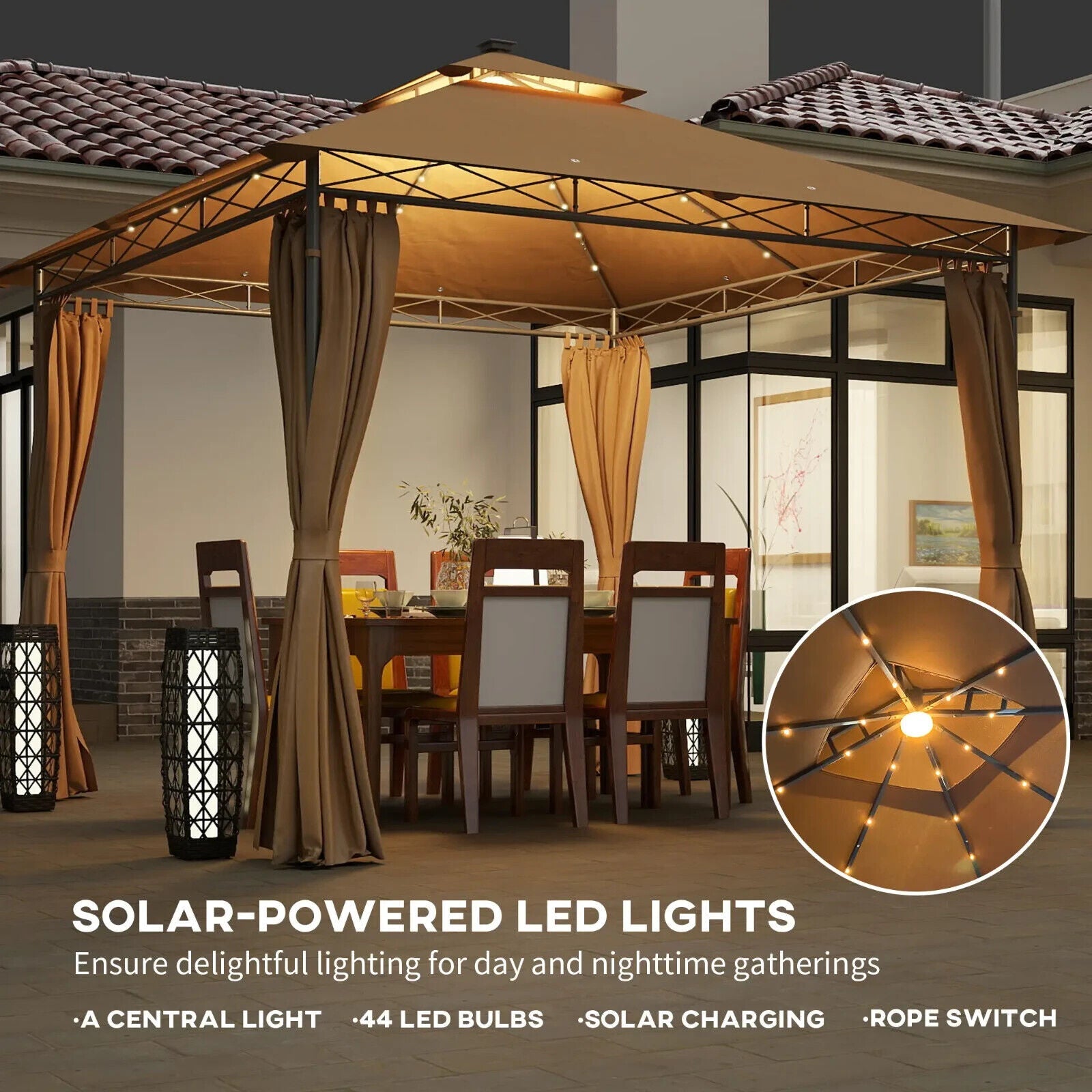 3 x 3m Outdoor Gazebo with Curtains Double Roof Garden Gazebo Sun Shelter Brown - Home and Garden Furniture Shop - #rustic - furniture#