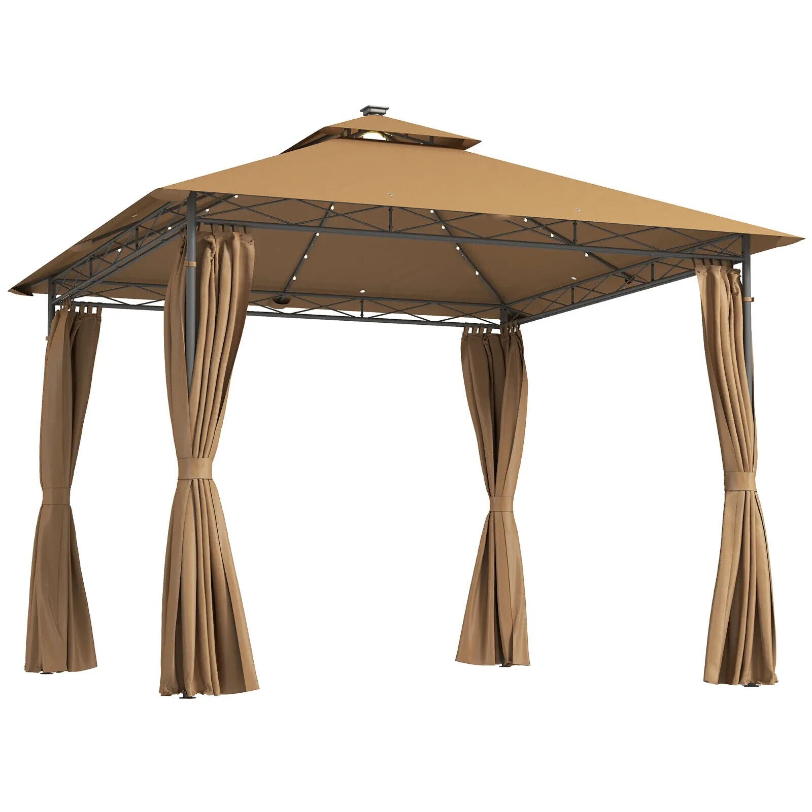 3 x 3m Outdoor Gazebo with Curtains Double Roof Garden Gazebo Sun Shelter Brown - Home and Garden Furniture Shop - #rustic - furniture#