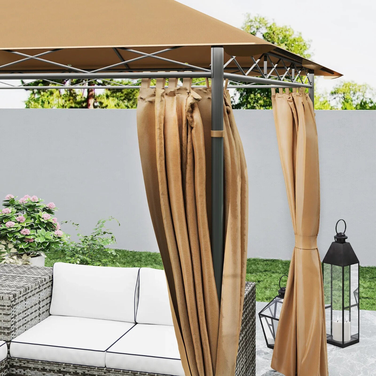 3 x 3m Outdoor Gazebo with Curtains Double Roof Garden Gazebo Sun Shelter Brown - Home and Garden Furniture Shop - #rustic - furniture#