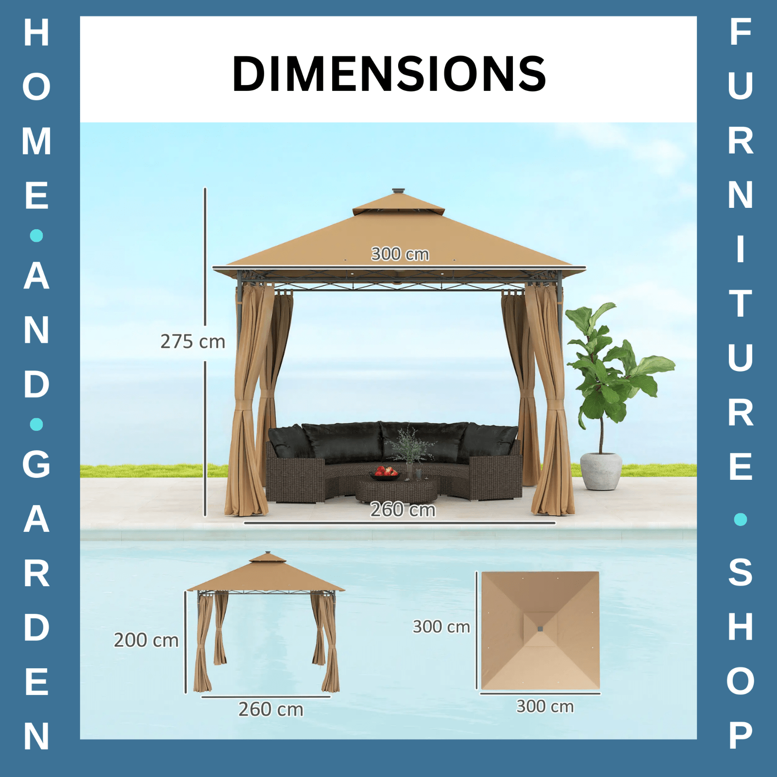 3 x 3m Outdoor Gazebo with Curtains Double Roof Garden Gazebo Sun Shelter Brown - Home and Garden Furniture Shop - #rustic - furniture#