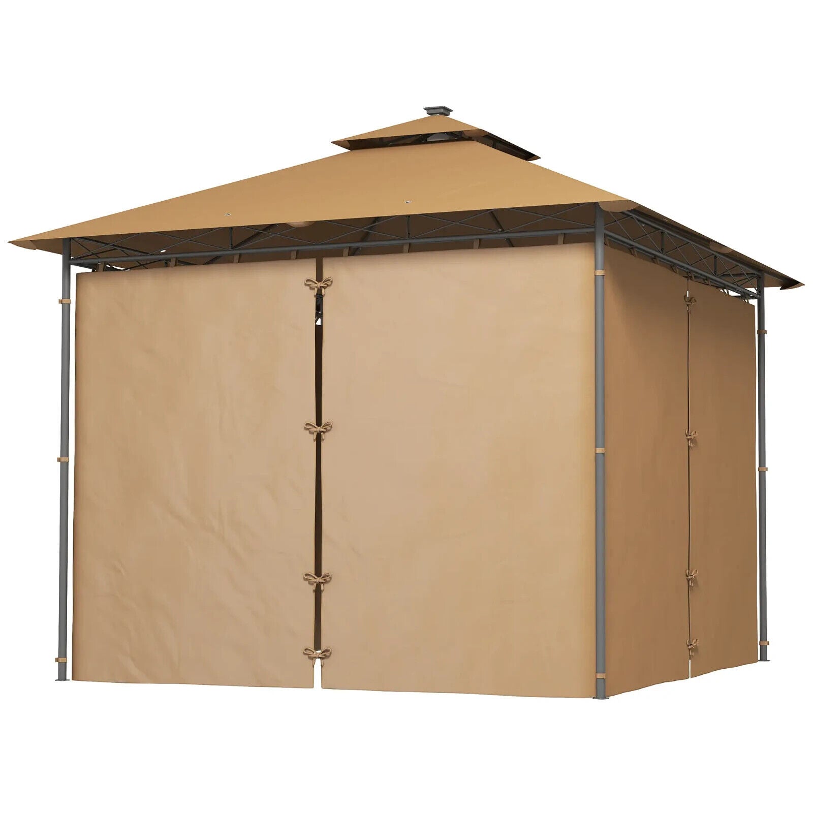 3 x 3m Outdoor Gazebo with Curtains Double Roof Garden Gazebo Sun Shelter Brown - Home and Garden Furniture Shop - #rustic - furniture#