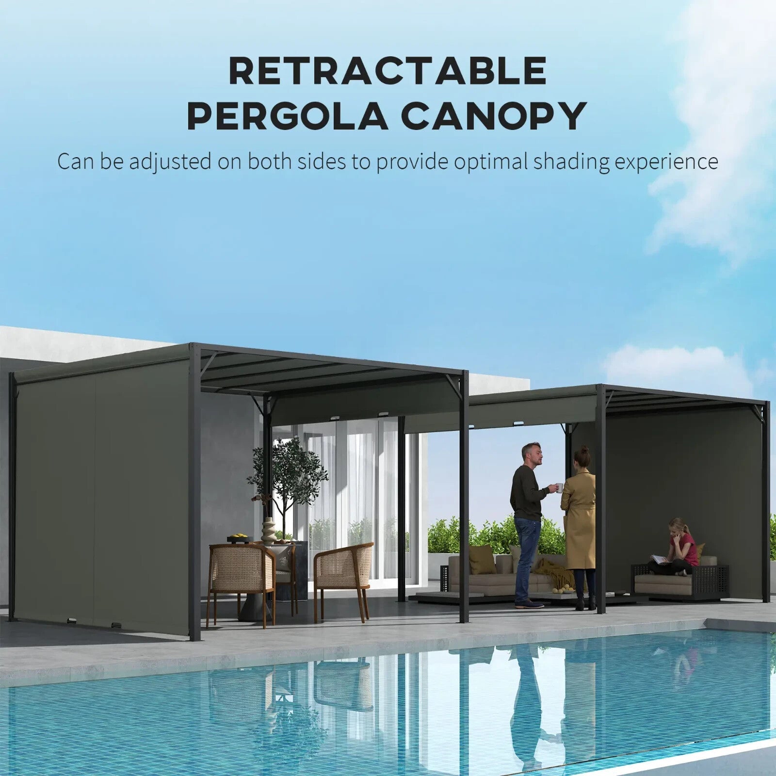 3 x 3m Pergola Retractable Roof Metal Gazebo Outdoor Sun Shade Shelter Canopy - Home and Garden Furniture Shop - rustic - furniture
