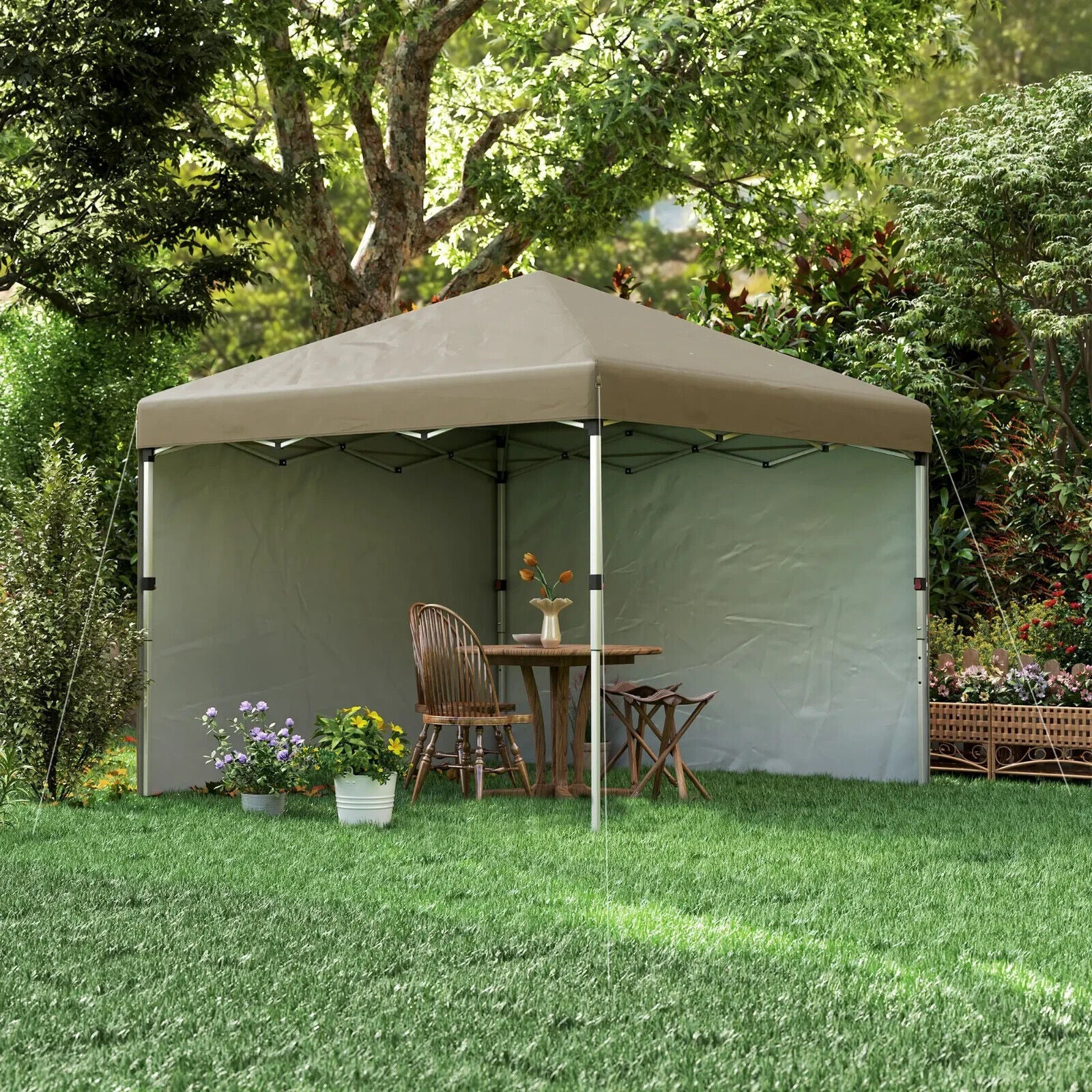 3 x 3m Pop Up Gazebo Party Tent W/ 2 Sidewalls 4 Sandbags Roof Sun Shade Cover - Home and Garden Furniture Shop - #rustic - furniture#