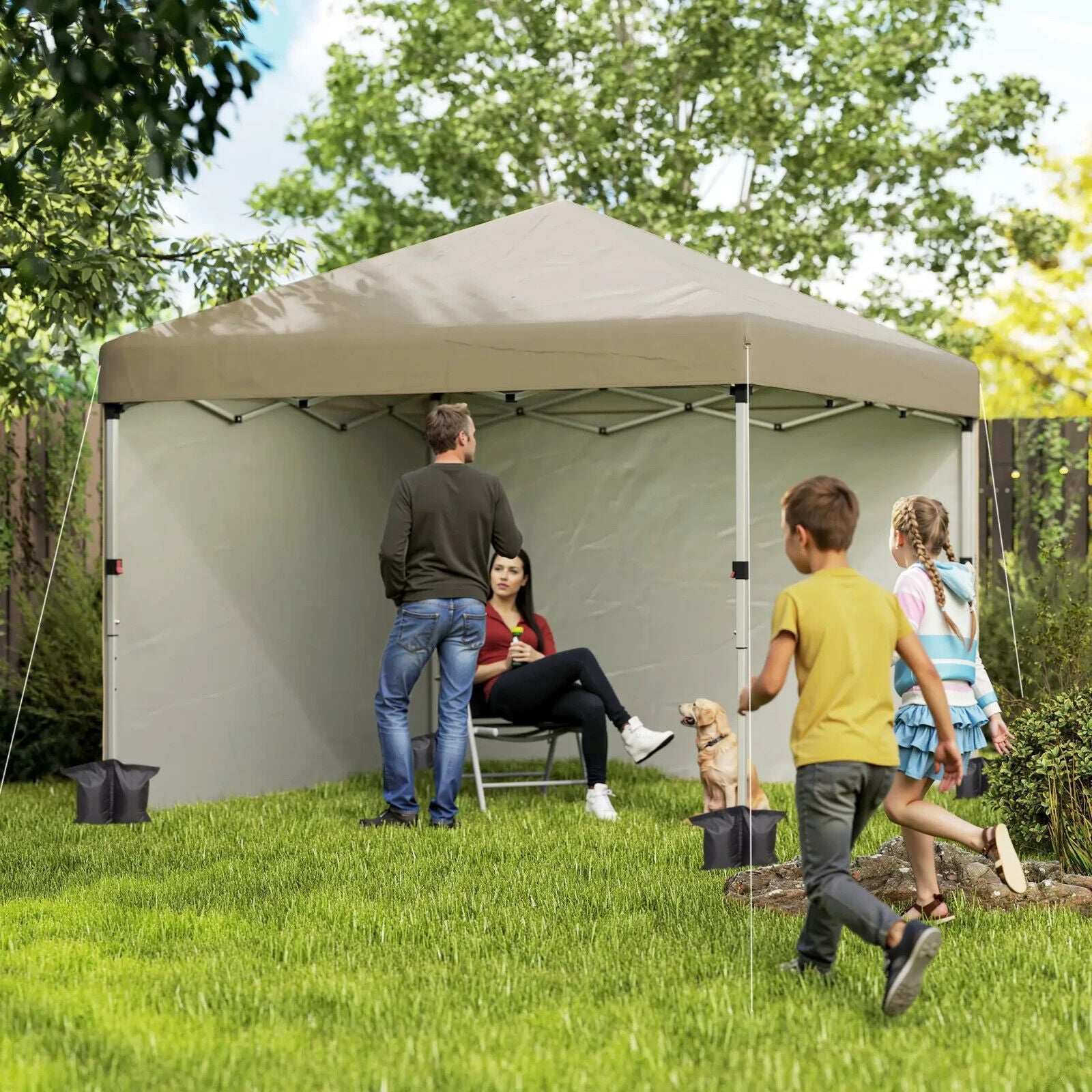 3 x 3m Pop Up Gazebo Party Tent W/ 2 Sidewalls 4 Sandbags Roof Sun Shade Cover - Home and Garden Furniture Shop - #rustic - furniture#