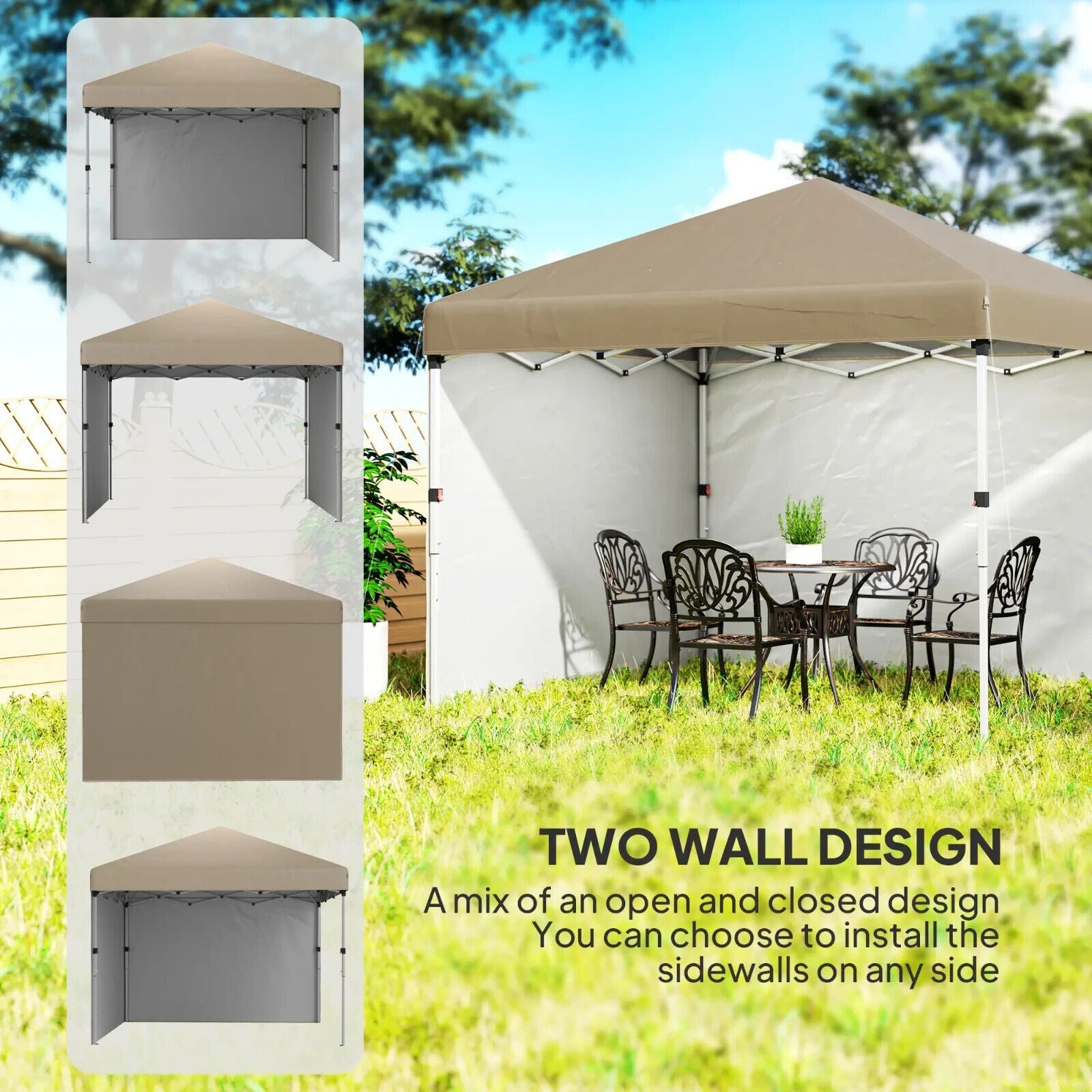 3 x 3m Pop Up Gazebo Party Tent W/ 2 Sidewalls 4 Sandbags Roof Sun Shade Cover - Home and Garden Furniture Shop - #rustic - furniture#