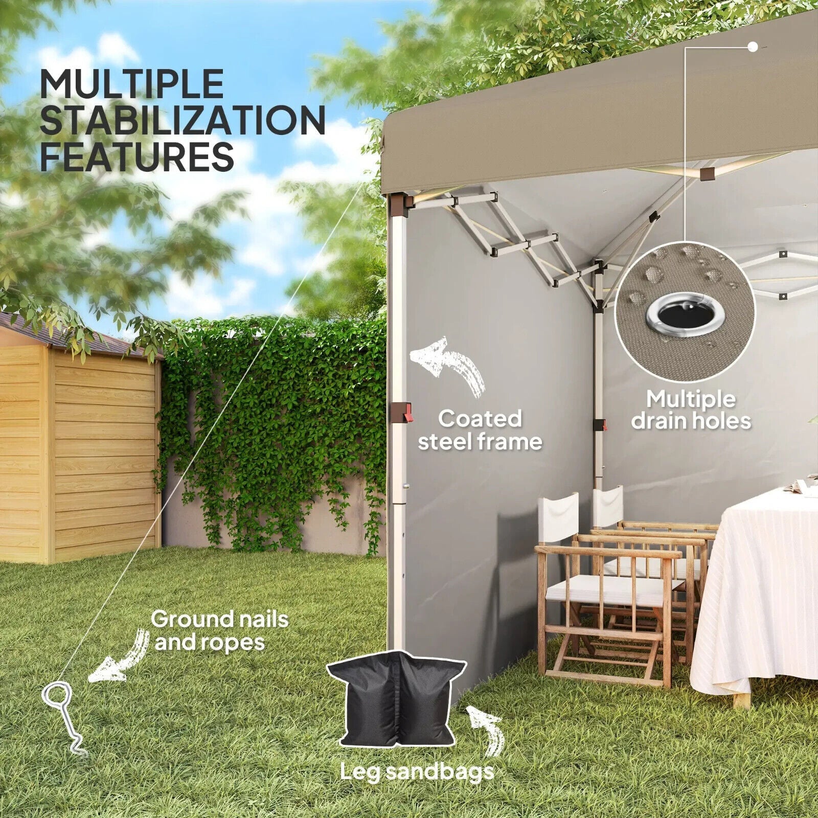 3 x 3m Pop Up Gazebo Party Tent W/ 2 Sidewalls 4 Sandbags Roof Sun Shade Cover - Home and Garden Furniture Shop - #rustic - furniture#