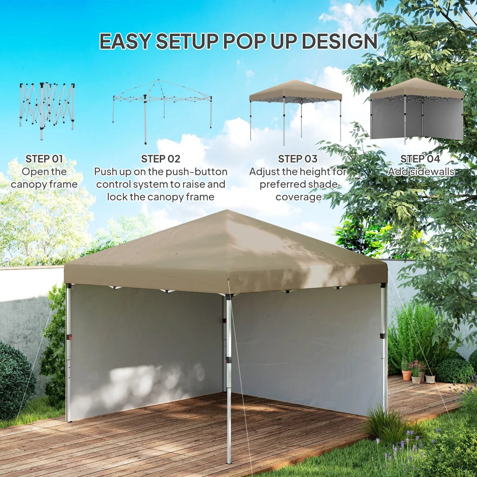 3 x 3m Pop Up Gazebo Party Tent W/ 2 Sidewalls 4 Sandbags Roof Sun Shade Cover - Home and Garden Furniture Shop - #rustic - furniture#