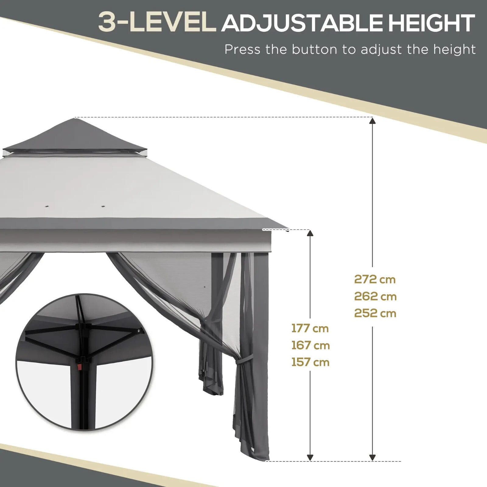 3 x 3m Pop Up Gazebo w/ Netting Carry Bag Height Adjustable Garden Event Shelter - Home and Garden Furniture Shop - rustic - furniture