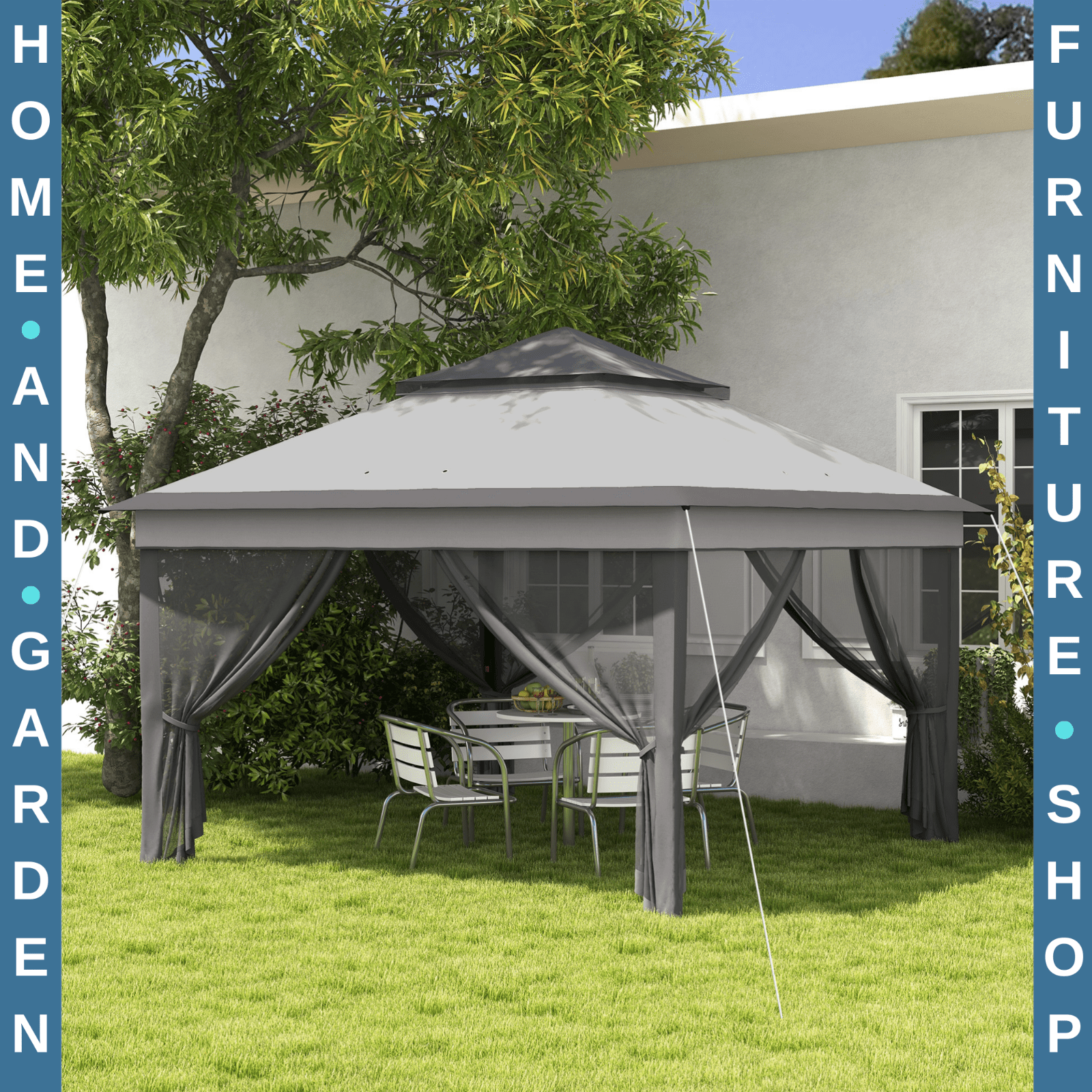 3 x 3m Pop Up Gazebo w/ Netting Carry Bag Height Adjustable Garden Event Shelter - Home and Garden Furniture Shop - rustic - furniture