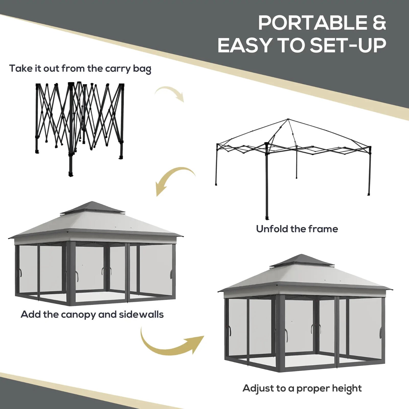 3 x 3m Pop Up Gazebo w/ Netting Carry Bag Height Adjustable Garden Event Shelter - Home and Garden Furniture Shop - rustic - furniture