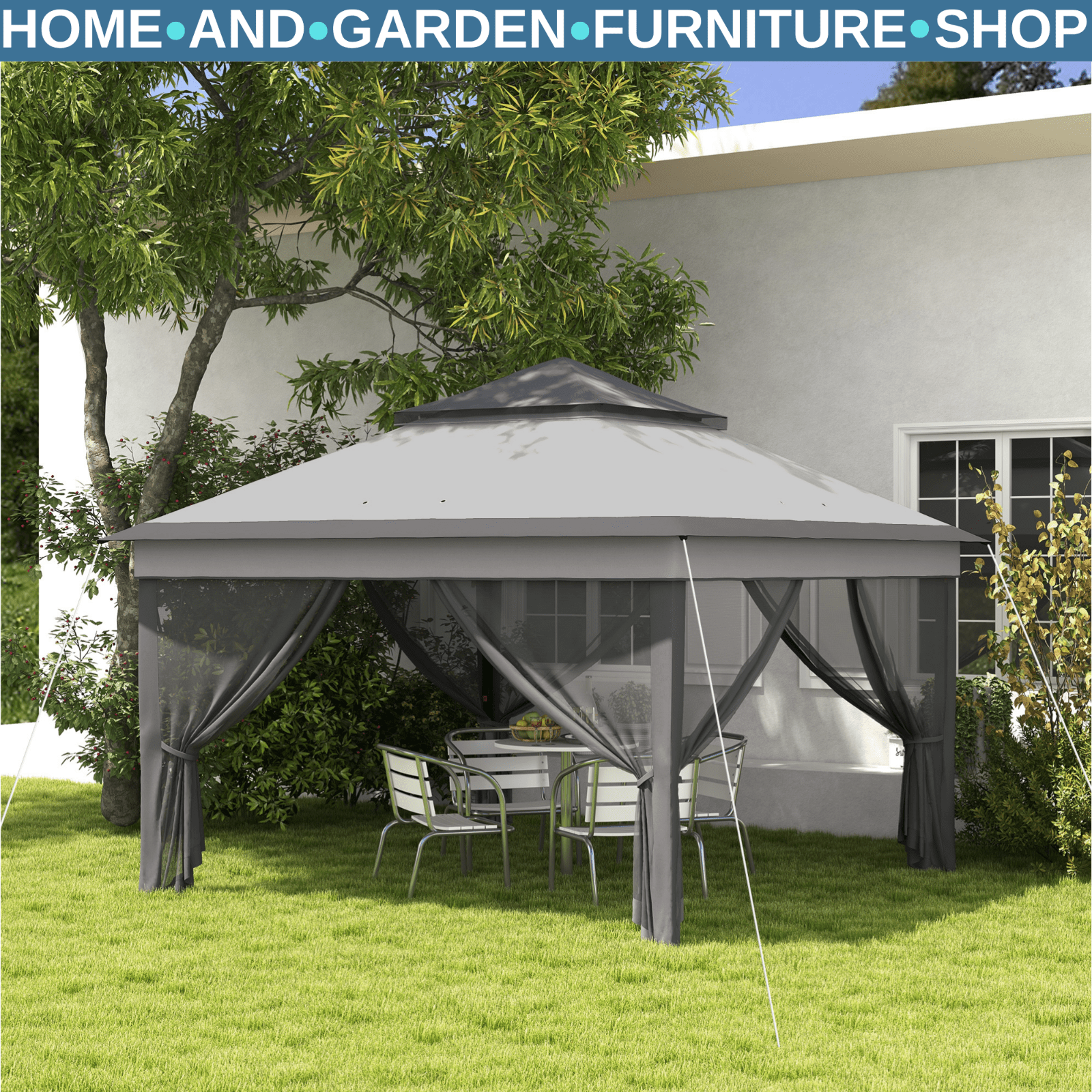 3 x 3m Pop Up Gazebo w/ Netting Carry Bag Height Adjustable Garden Event Shelter - Home and Garden Furniture Shop - rustic - furniture
