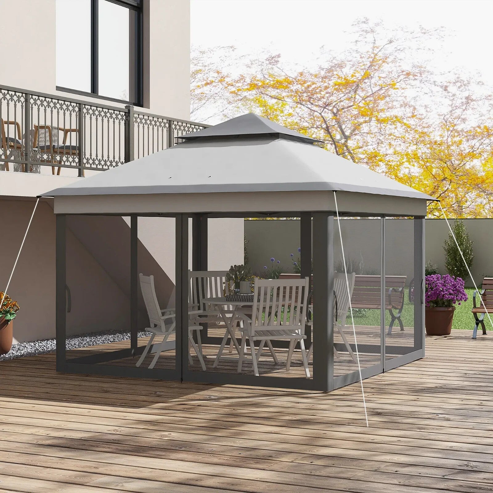 3 x 3m Pop Up Gazebo w/ Netting Carry Bag Height Adjustable Garden Event Shelter - Home and Garden Furniture Shop - rustic - furniture