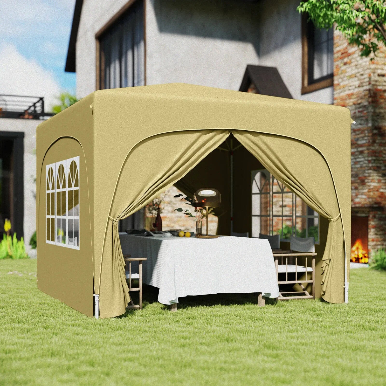 3 x 3m Pop Up Gazebo with Sides Carry Bag Garden Tent Camping Shelter Windows - Home and Garden Furniture Shop - rustic - furniture