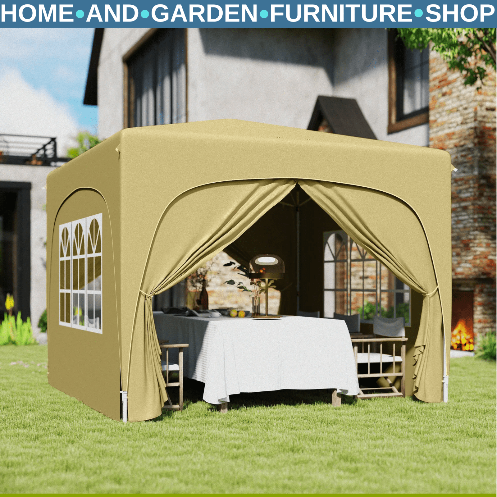 3 x 3m Pop Up Gazebo with Sides Carry Bag Garden Tent Camping Shelter Windows - Home and Garden Furniture Shop - rustic - furniture