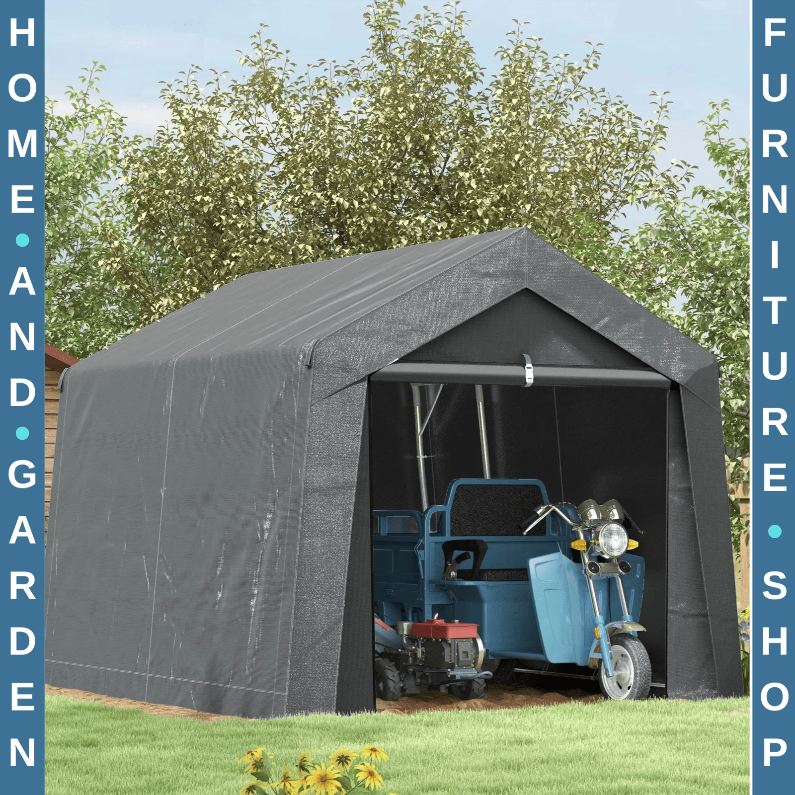 3 x 3m Portable Shed Waterproof Heavy Duty Grey Garden Storage Shed for Tools - Home and Garden Furniture Shop - #rustic - furniture#