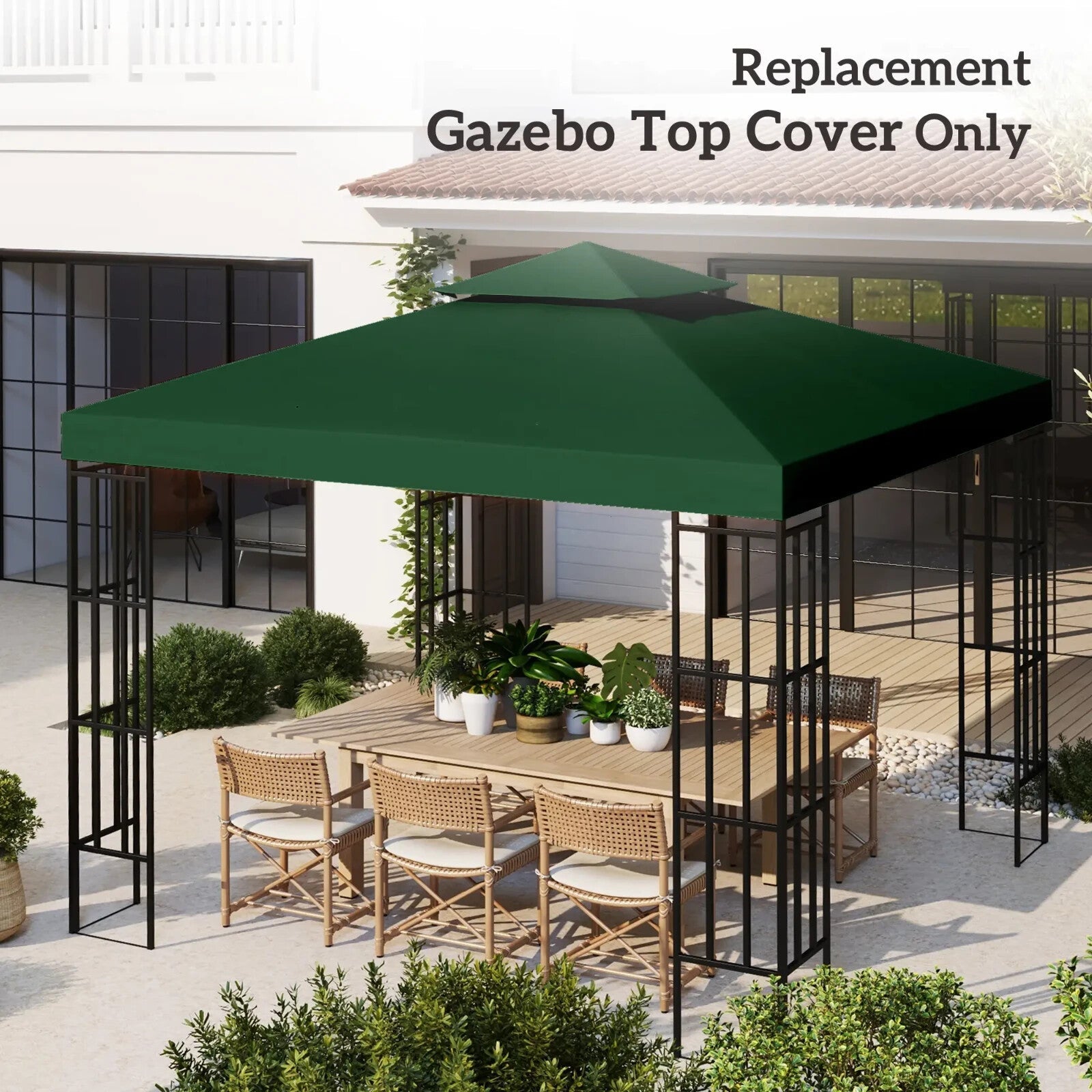 3 x 3(m) Replacement Canopy Roof 2 Tier Garden Gazebo Roof Top Cover Dark Green - Home and Garden Furniture Shop - rustic - furniture