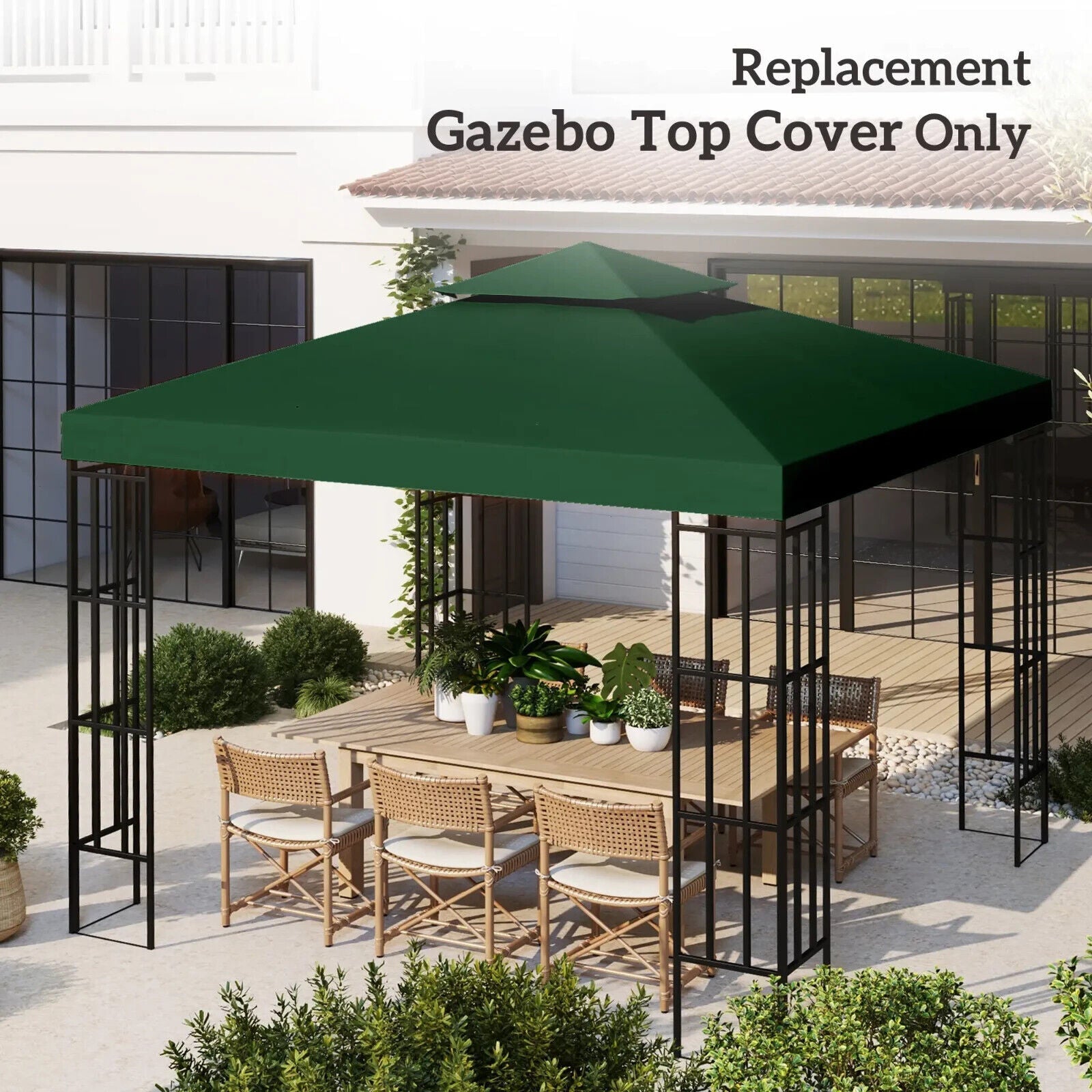 3 x 3(m) Replacement Canopy Roof 2 Tier Garden Gazebo Roof Top Cover Dark Green - Home and Garden Furniture Shop - #rustic - furniture#