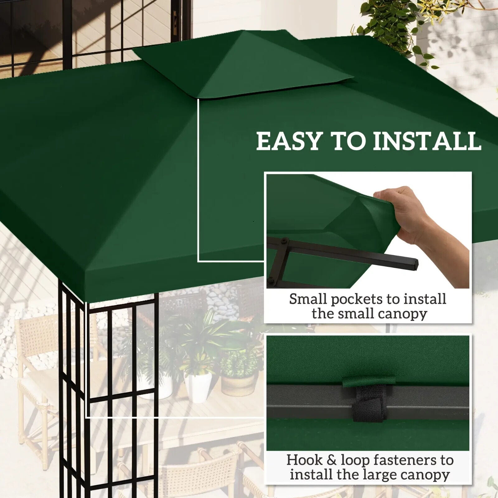 3 x 3(m) Replacement Canopy Roof 2 Tier Garden Gazebo Roof Top Cover Dark Green - Home and Garden Furniture Shop - #rustic - furniture#