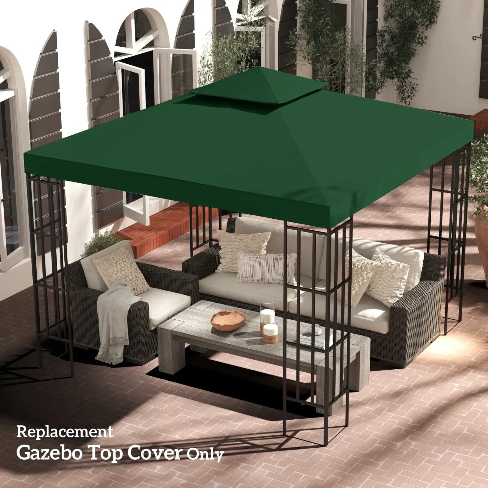 3 x 3(m) Replacement Canopy Roof 2 Tier Garden Gazebo Roof Top Cover Dark Green - Home and Garden Furniture Shop - #rustic - furniture#