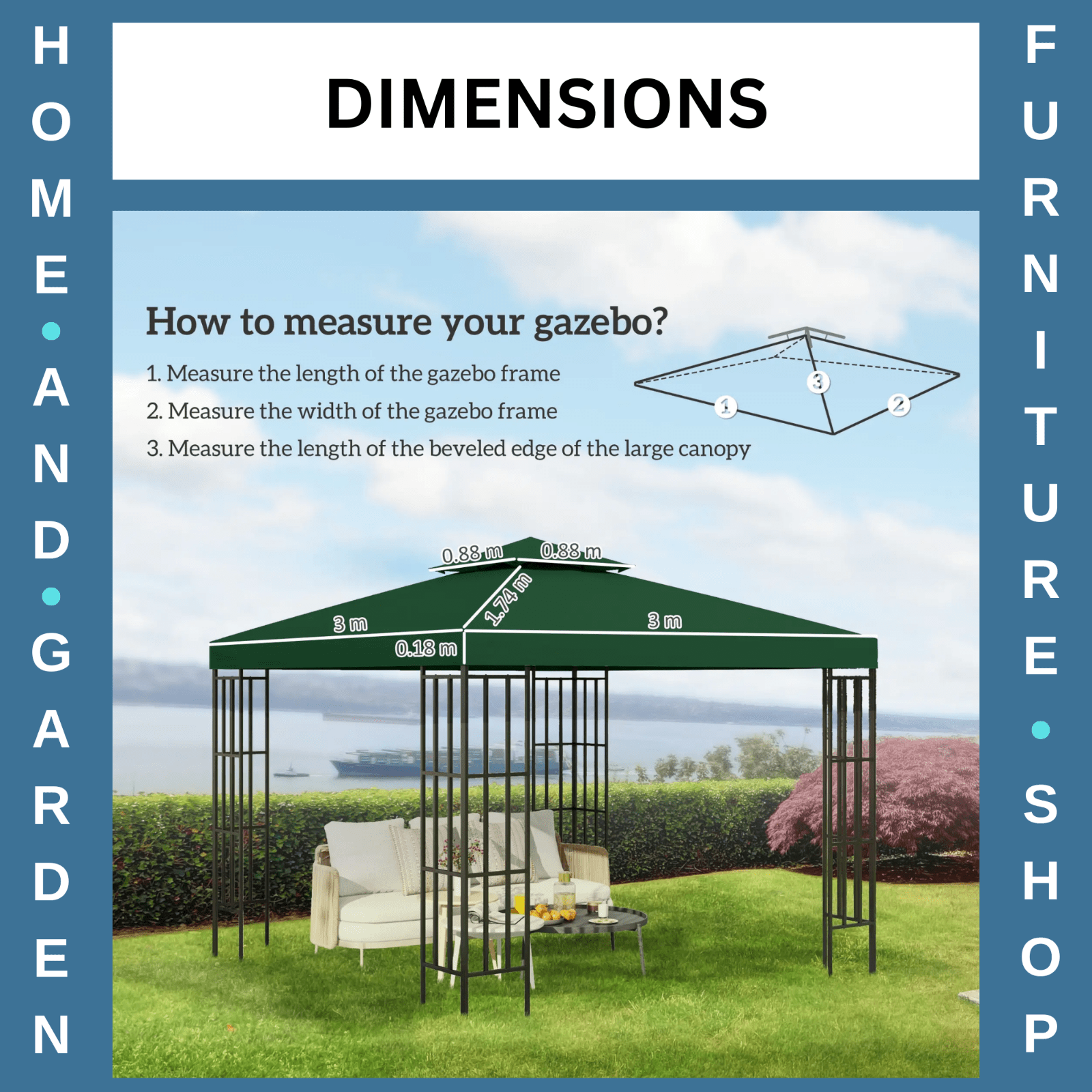3 x 3(m) Replacement Canopy Roof 2 Tier Garden Gazebo Roof Top Cover Dark Green - Home and Garden Furniture Shop - #rustic - furniture#