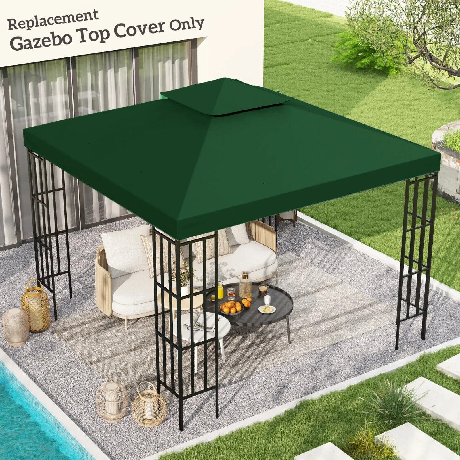 3 x 3(m) Replacement Canopy Roof 2 Tier Garden Gazebo Roof Top Cover Dark Green - Home and Garden Furniture Shop - #rustic - furniture#