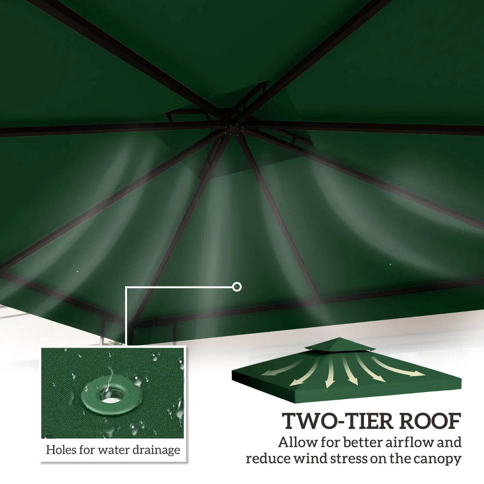 3 x 3(m) Replacement Canopy Roof 2 Tier Garden Gazebo Roof Top Cover Dark Green - Home and Garden Furniture Shop - #rustic - furniture#