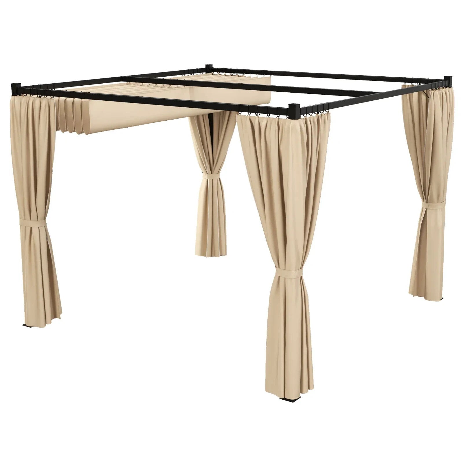 3 x 3m Retractable Pergola Gazebo with Curtains Garden Shelter Canopy for Patio - Home and Garden Furniture Shop - rustic - furniture