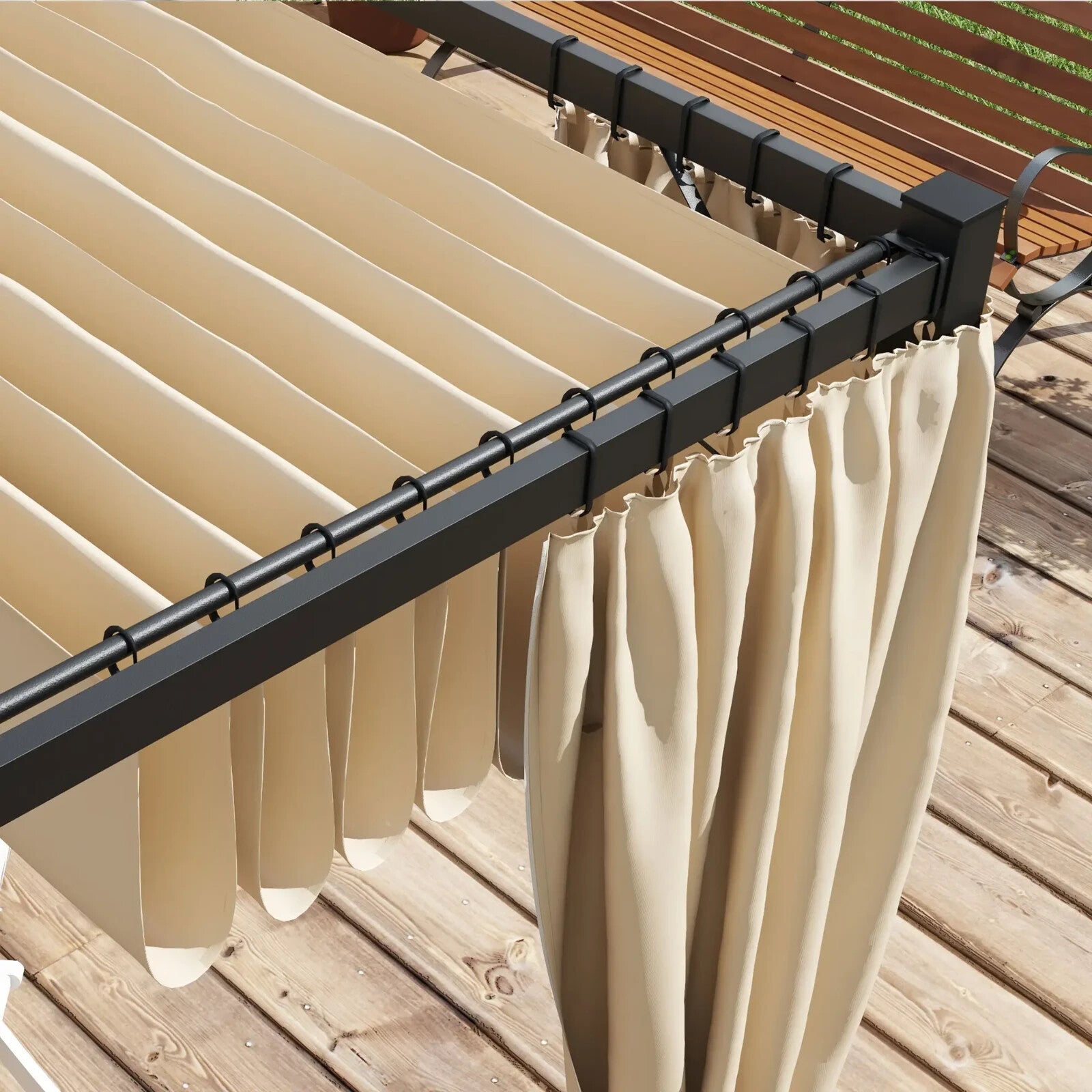 3 x 3m Retractable Pergola Gazebo with Curtains Garden Shelter Canopy for Patio - Home and Garden Furniture Shop - rustic - furniture