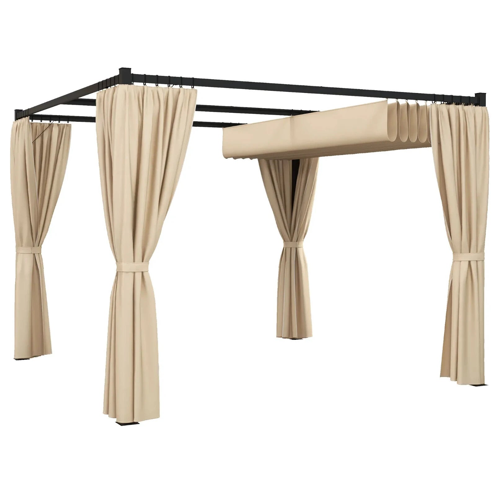 3 x 3m Retractable Pergola Gazebo with Curtains Garden Shelter Canopy for Patio - Home and Garden Furniture Shop - rustic - furniture