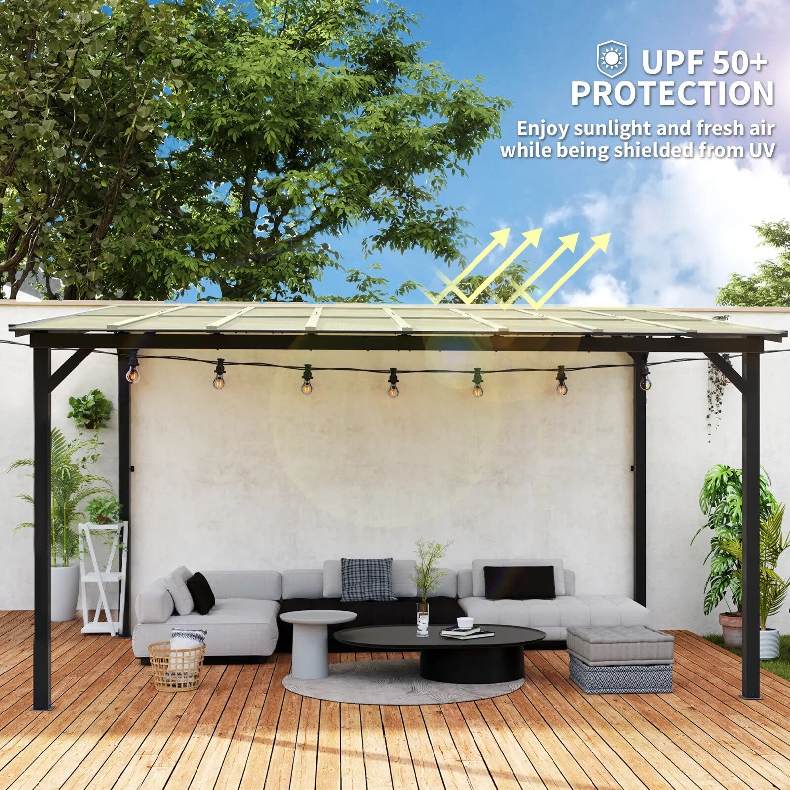 3 x 4.3m Metal Pergola Kit Gazebo Hardtop Polycarbonate Roof Garden Patio Cover - Home and Garden Furniture Shop - rustic - furniture