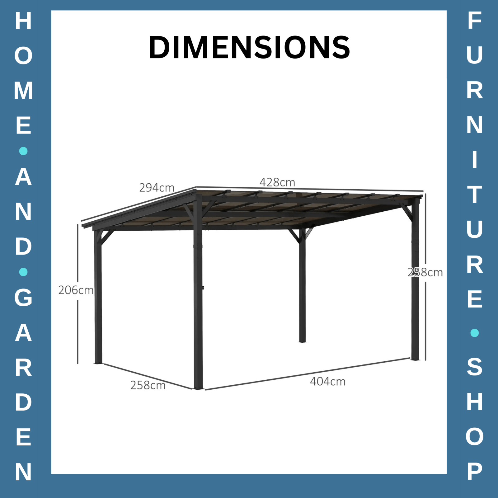 3 x 4.3m Metal Pergola Kit Gazebo Hardtop Polycarbonate Roof Garden Patio Cover - Home and Garden Furniture Shop - rustic - furniture