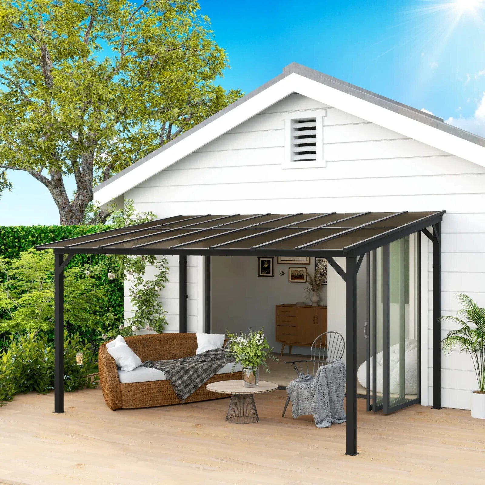 3 x 4.3m Metal Pergola Kit Gazebo Hardtop Polycarbonate Roof Garden Patio Cover - Home and Garden Furniture Shop - rustic - furniture