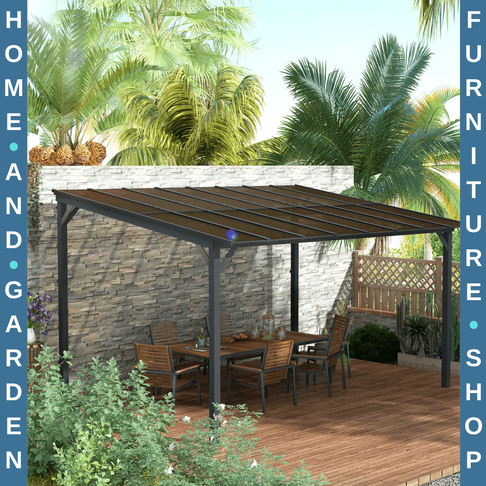 3 x 4.3m Metal Pergola Kit Gazebo Hardtop Polycarbonate Roof Garden Patio Cover - Home and Garden Furniture Shop - rustic - furniture