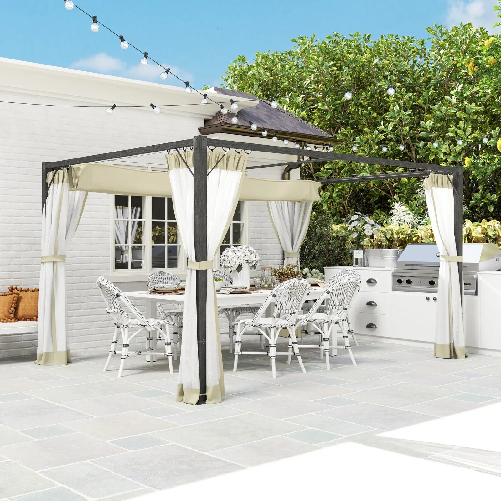 3 x 4m Aluminium Pergola with Retractable Roof Garden Shelter with Sturdy Frame - Home and Garden Furniture Shop - rustic - furniture