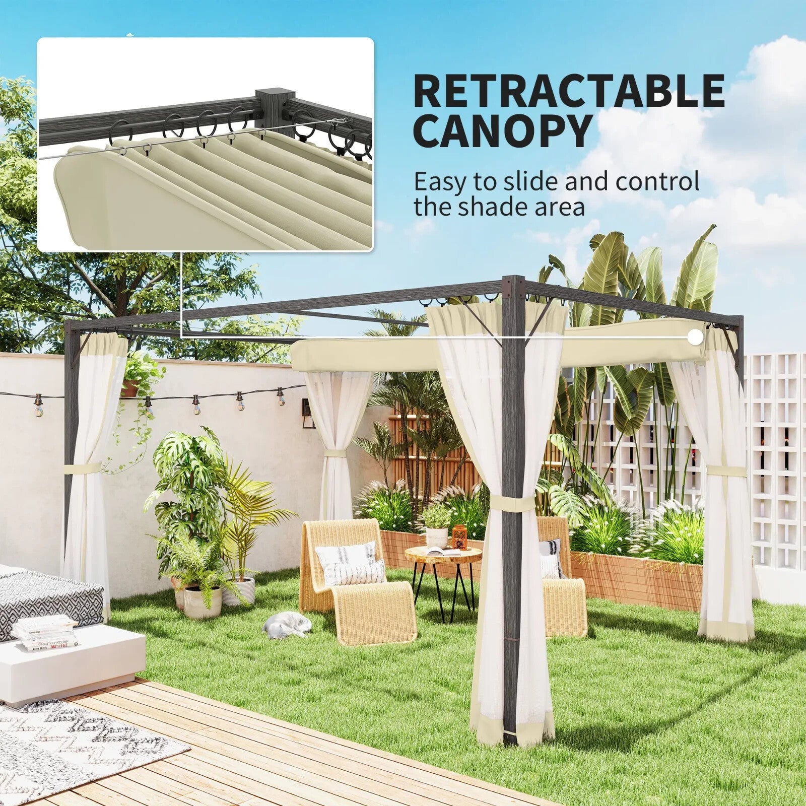 3 x 4m Aluminium Pergola with Retractable Roof Garden Shelter with Sturdy Frame - Home and Garden Furniture Shop - rustic - furniture