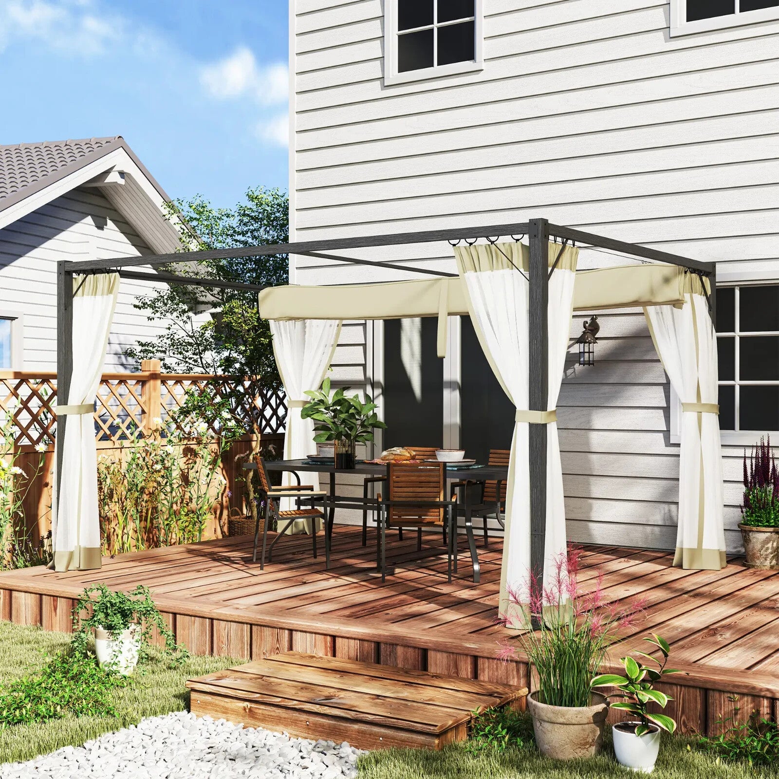 3 x 4m Aluminium Pergola with Retractable Roof Garden Shelter with Sturdy Frame - Home and Garden Furniture Shop - rustic - furniture