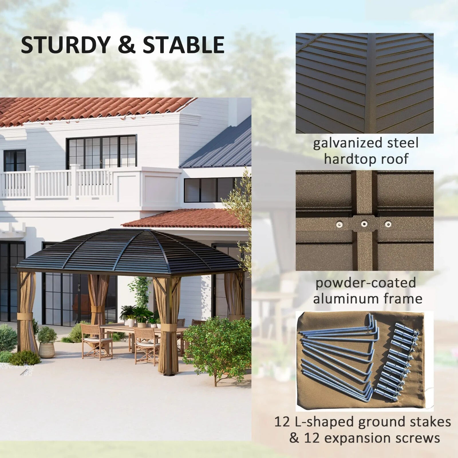 3 x 4m Hardtop Garden Gazebo Steel Roof Heavy Duty Pavilion with Sides Shelter - Home and Garden Furniture Shop - rustic - furniture