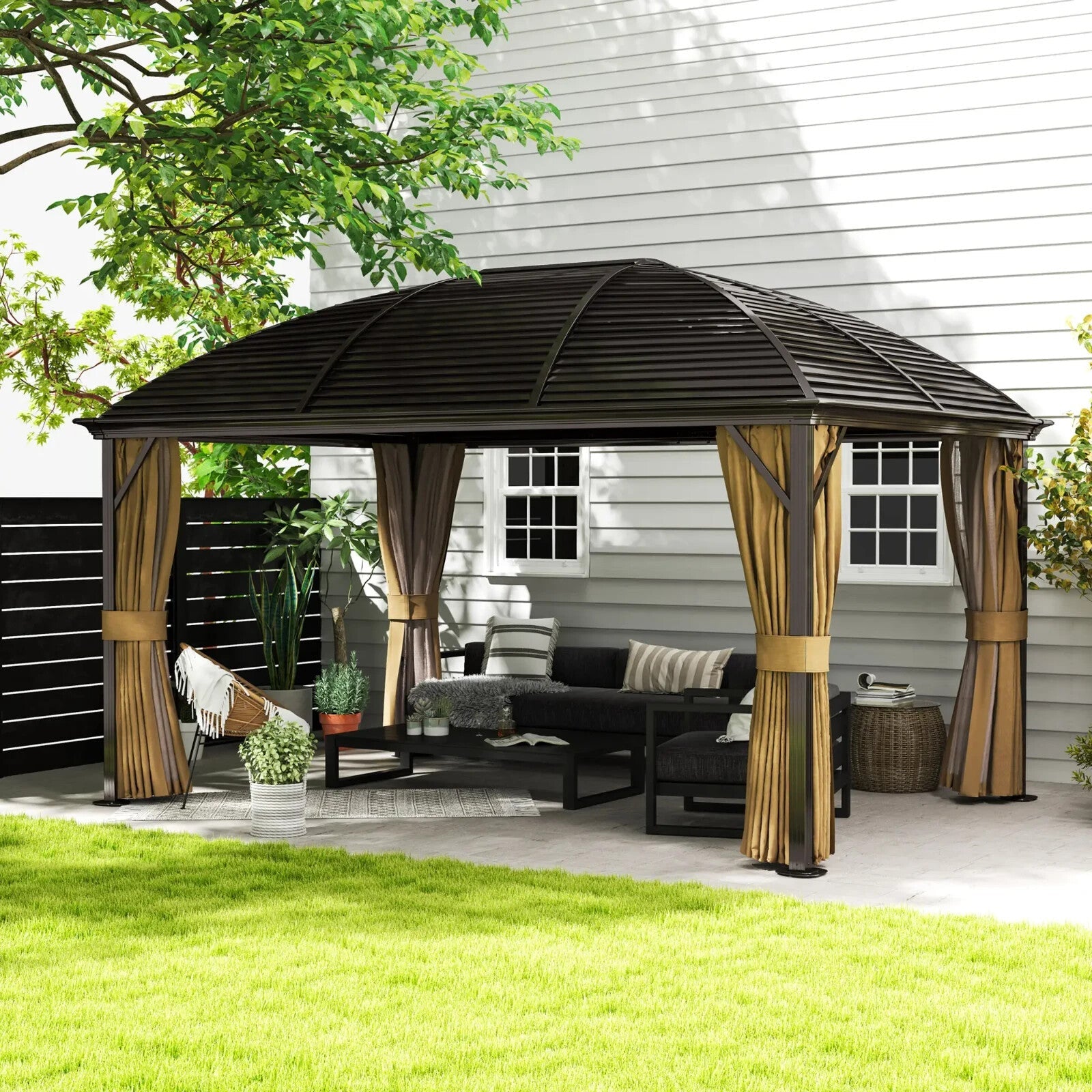 3 x 4m Hardtop Garden Gazebo Steel Roof Heavy Duty Pavilion with Sides Shelter - Home and Garden Furniture Shop - rustic - furniture