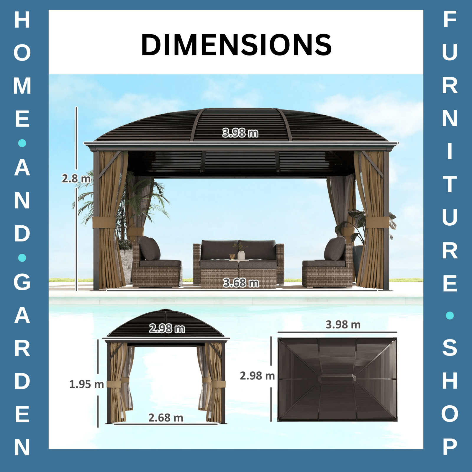 3 x 4m Hardtop Garden Gazebo Steel Roof Heavy Duty Pavilion with Sides Shelter - Home and Garden Furniture Shop - rustic - furniture